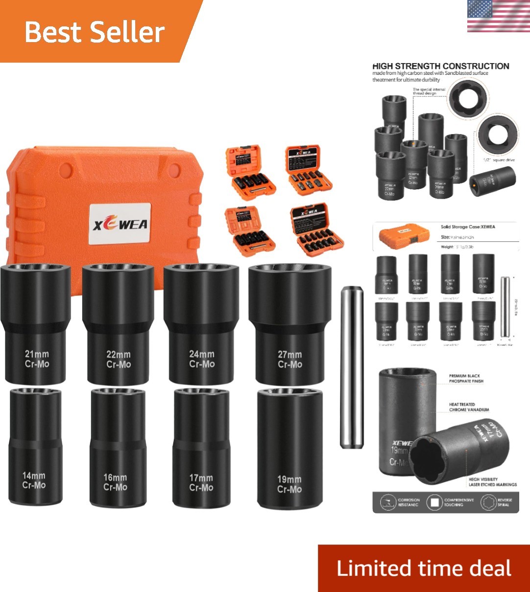 9PCS Lug Nut Extractor Set, 1/2″ Drive Impact Bolt Remover Socket Tool, Wheel…