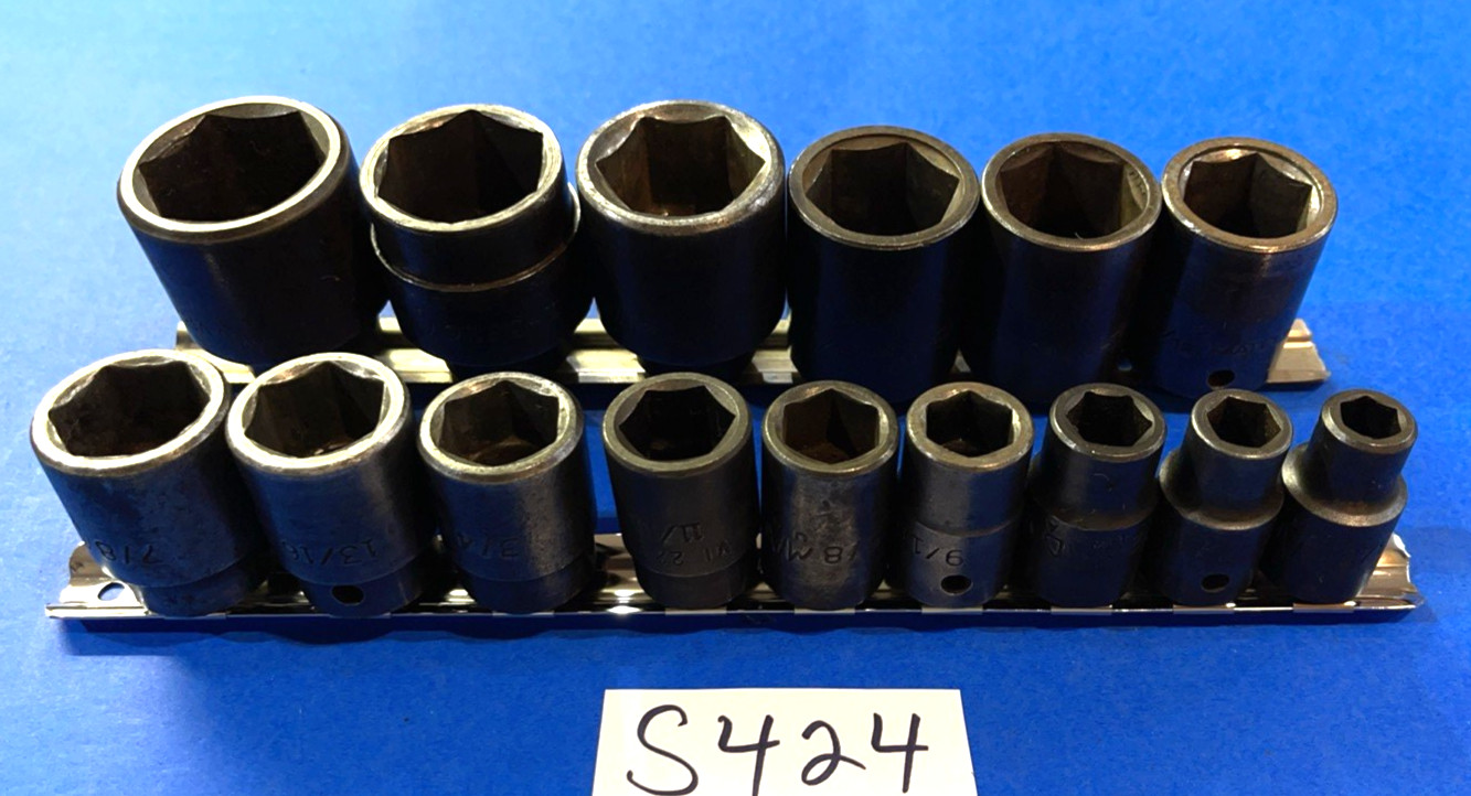 MAC TOOLS 15 PIECE 1/2 DRIVE SAE. SHORT IMPACT 6 POINT SOCKET SET 3/8 TO 1-1/4