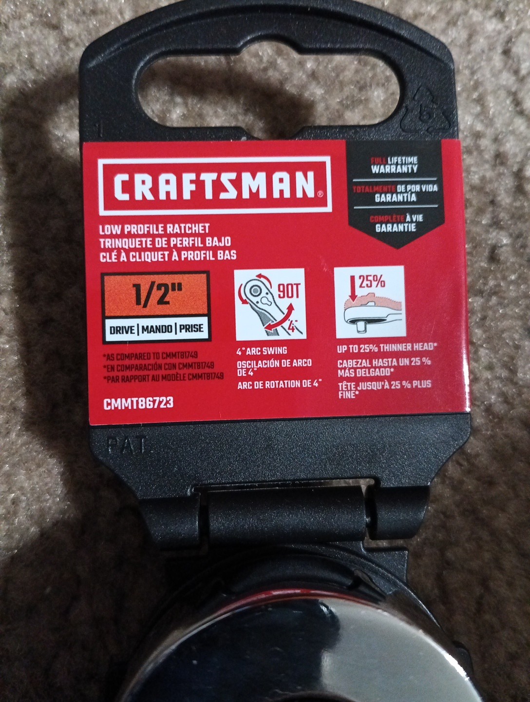NEW – Craftsman 90-Tooth Low Profile 1/2 in. Drive Ratchet (CMMT86723) Lifetime