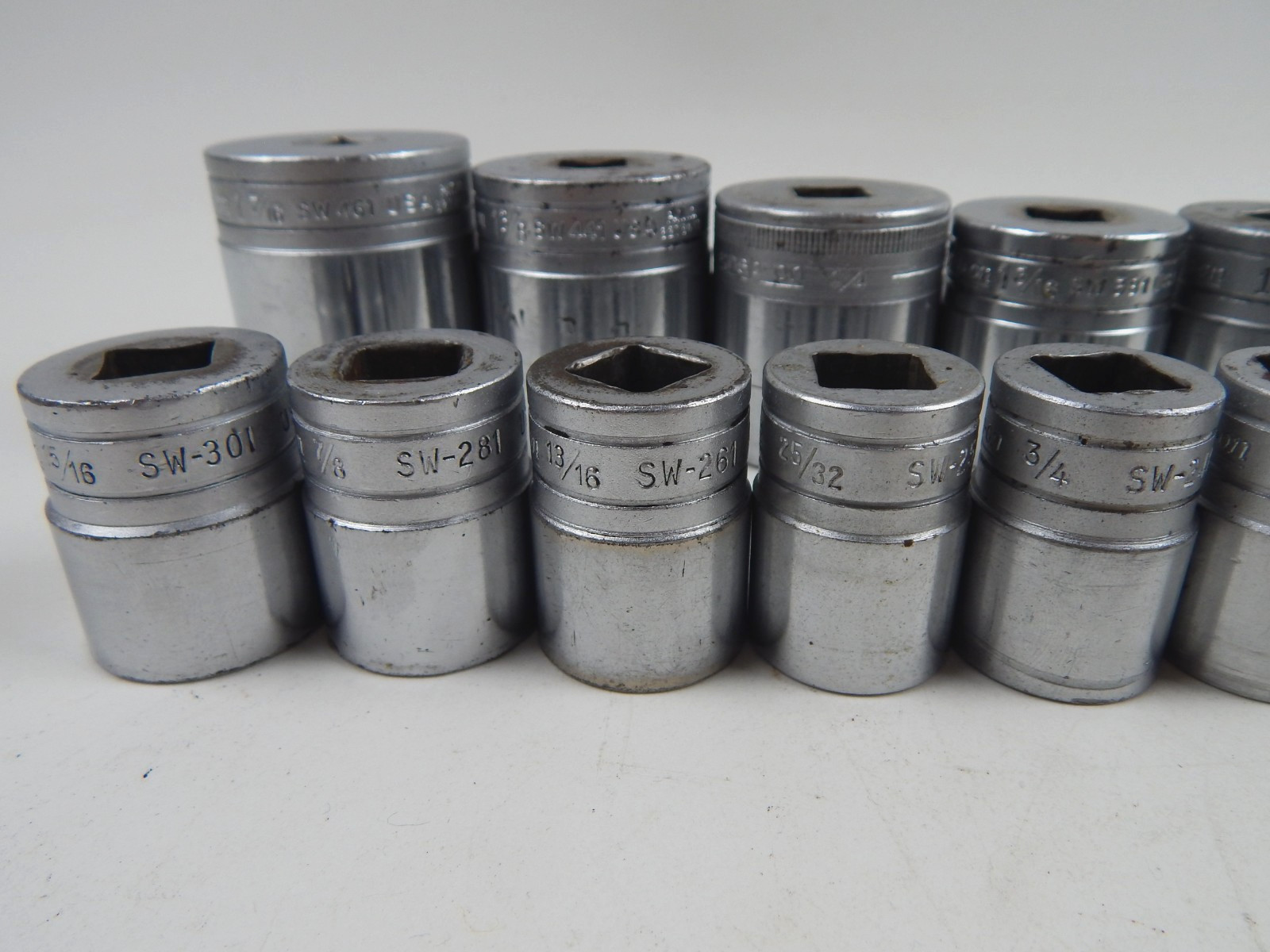 Snap-On SW 12 Point SAE 1/2″ Drive Shallow Socket Set 7/16 to 1-7/16″ USA 21pc