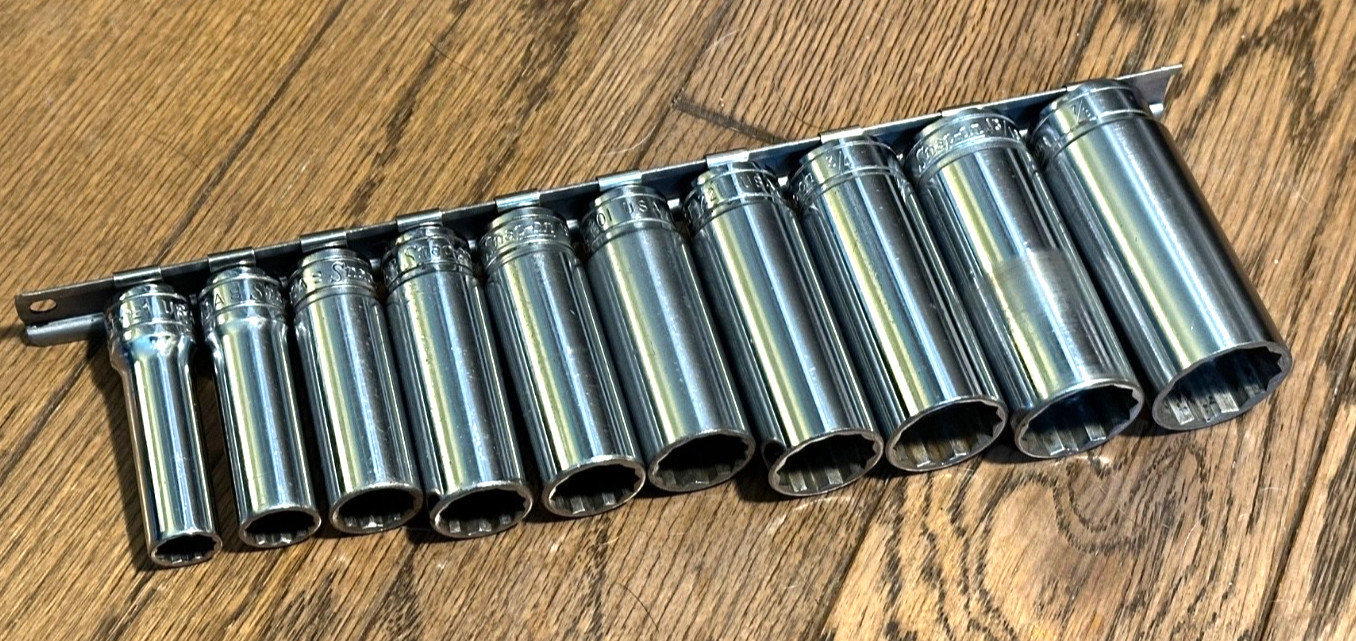 🇺🇸 Snap On Tools DEEP SAE 3/8” – 7/8″ Socket Set Lot 12-PT Drive Rail Rack