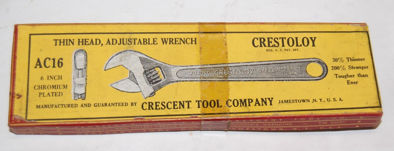 Vintage Crescent Tool Co 6″ Adjustable Wrench Empty Box AC16 Jamestown NY USA