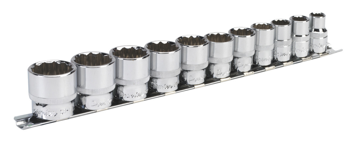 Sealey Premier 11 Piece Bi-Hex 3/8″ Sq Dr Imperial AF Socket Set + Rail AK2672