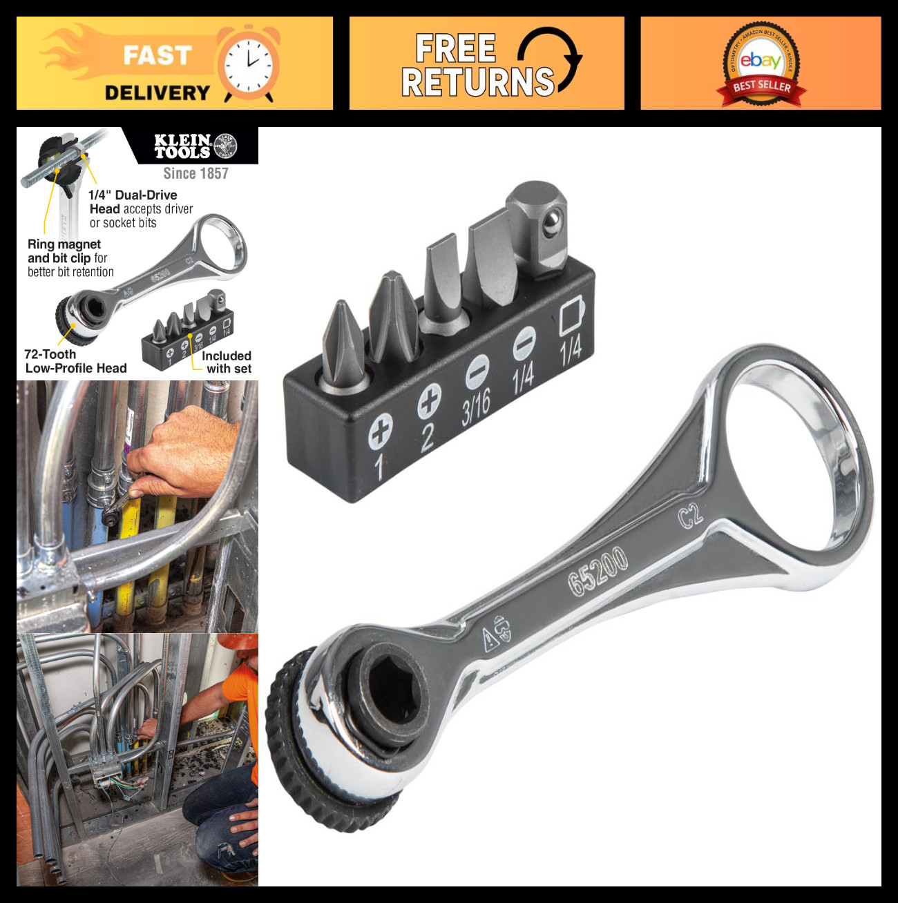 5-Piece Mini Ratchet Set – Compact Tool Kit with Phillips, Slotted & Socket Adap