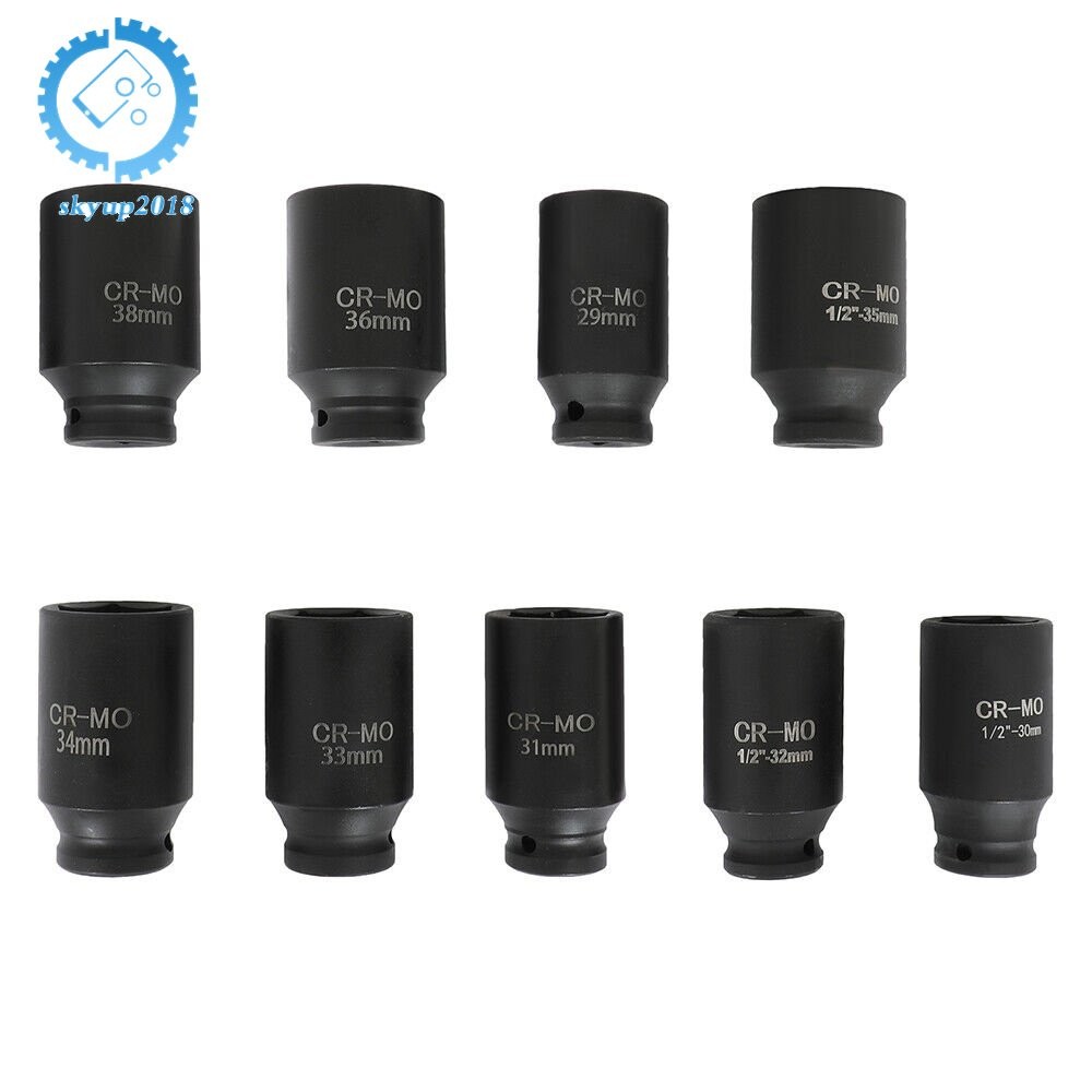9pcs 29-38mm 1/2″ Drive Metric Axle Hub Nut Socket Deep Impact Socket Tool Kit