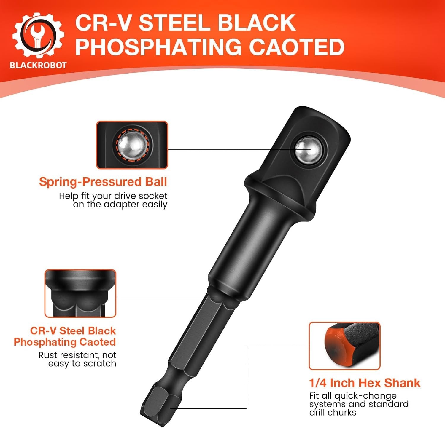 Impact & SAE Drill Socket Adapter Set Square & Hex Driver Wrench, Cr-Mo&CR-V Ste