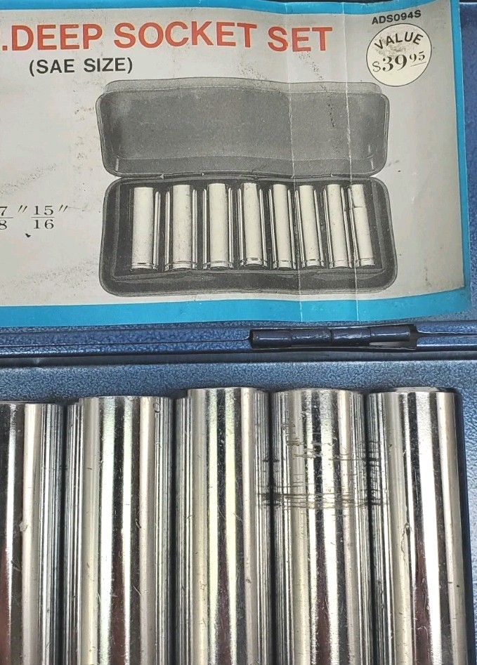 VTG CTT Tools 8 Piece Deep Socket Set Taiwan 1/2” Drive 15/16″ – 1/2″ With Case