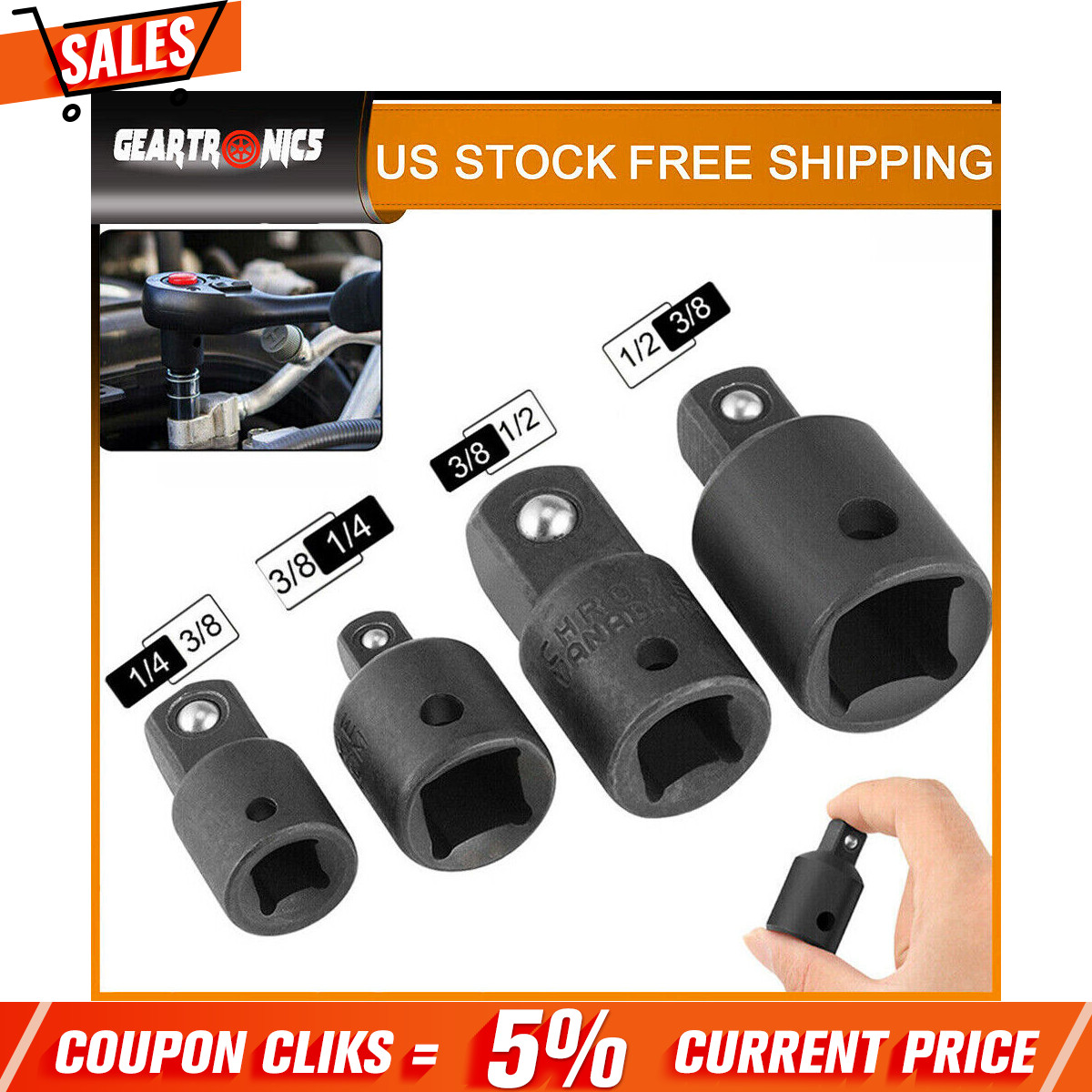 4-pack 3/8″ to 1/4″ 1/2 inch Drive Ratchet SOCKET ADAPTER REDUCER Air Impact Stl