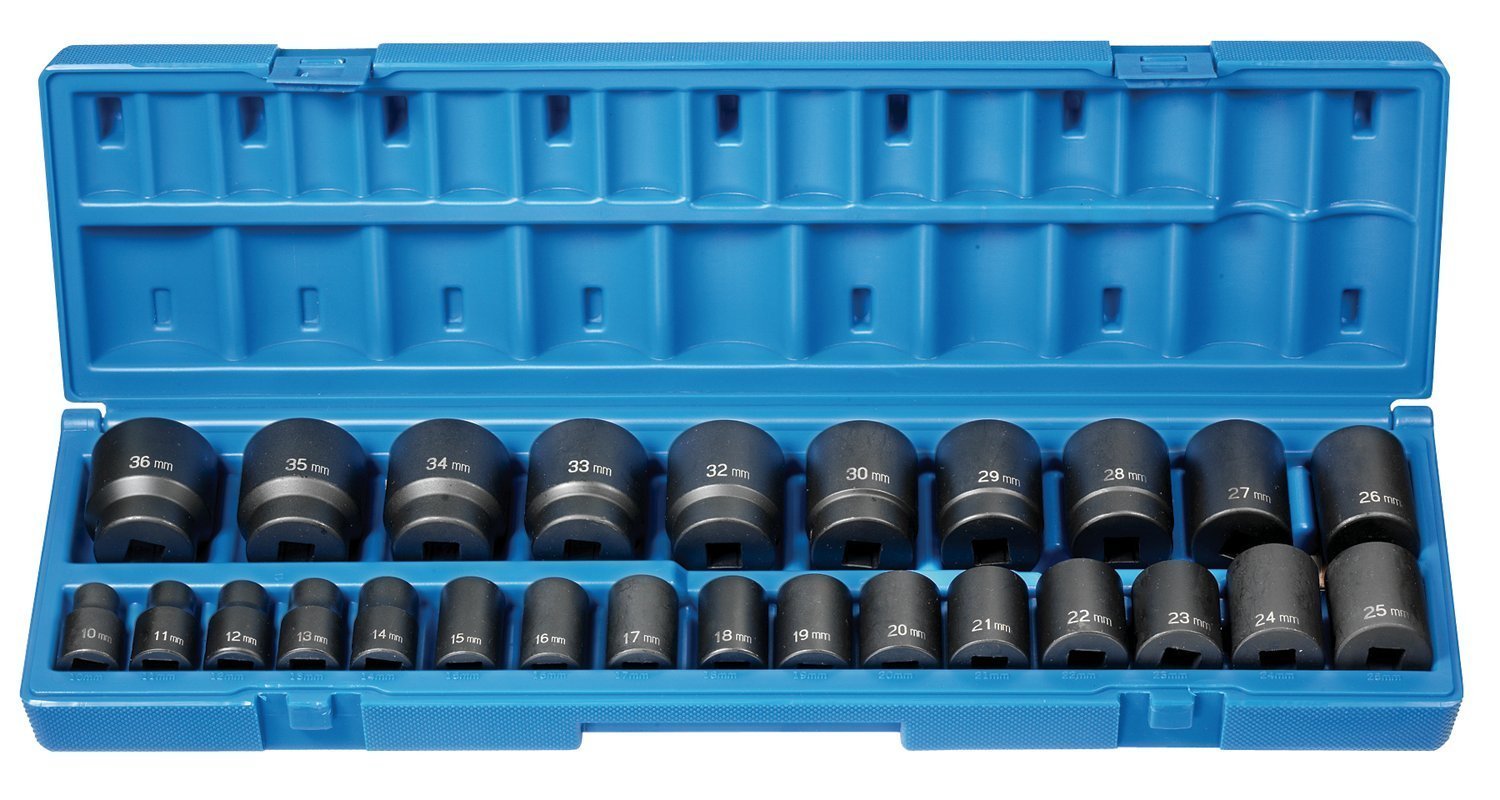 Grey Pneumatic 1726M 26pc 1/2″ drive, 12 Point, Impact Socket set 10-36 MM