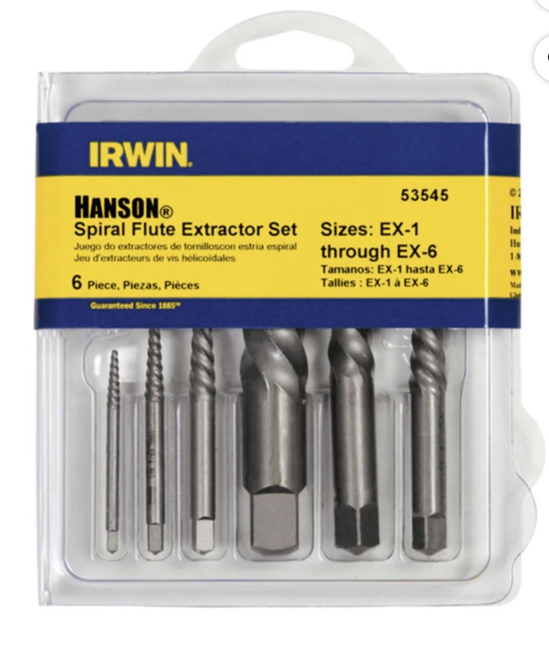 6 PIECE SCREW EXTRACTOR SET IRWIN HANSON #53545 SPIRAL FLUTE EX1-EX6 – USA