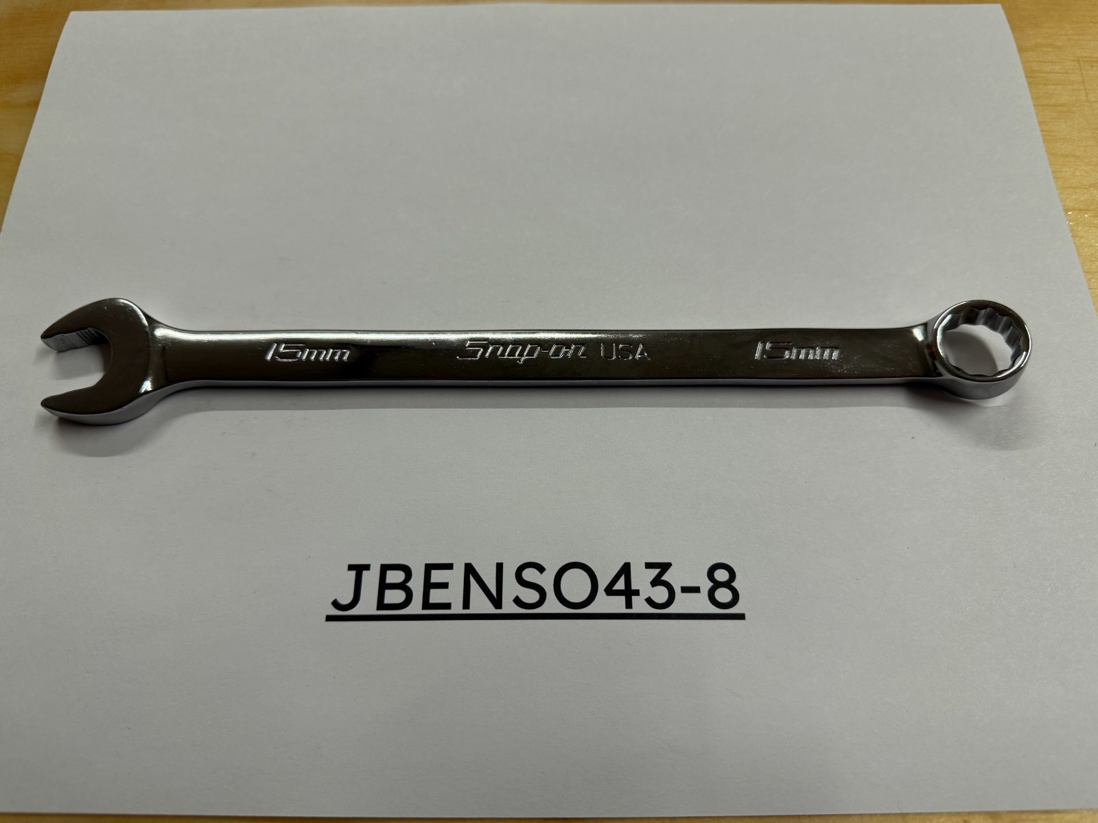 Snap-on Tools USA NEW 15mm Metric Chrome Flank Drive Plus Combo Wrench SOEXM15