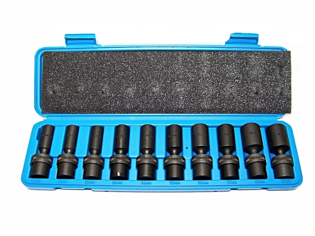 10 pcs 3/8″ Drive Universal Swivel Deep Impact Socket Set CR Molybdenum Metric