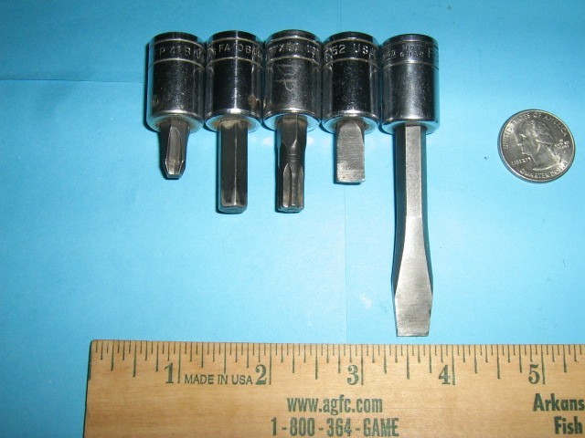 SNAP-ON SET OF 5, 3/8 DRIVE TORX, PHILLIPS, ALLEN, AND FLAT HEAD SOCKET SET