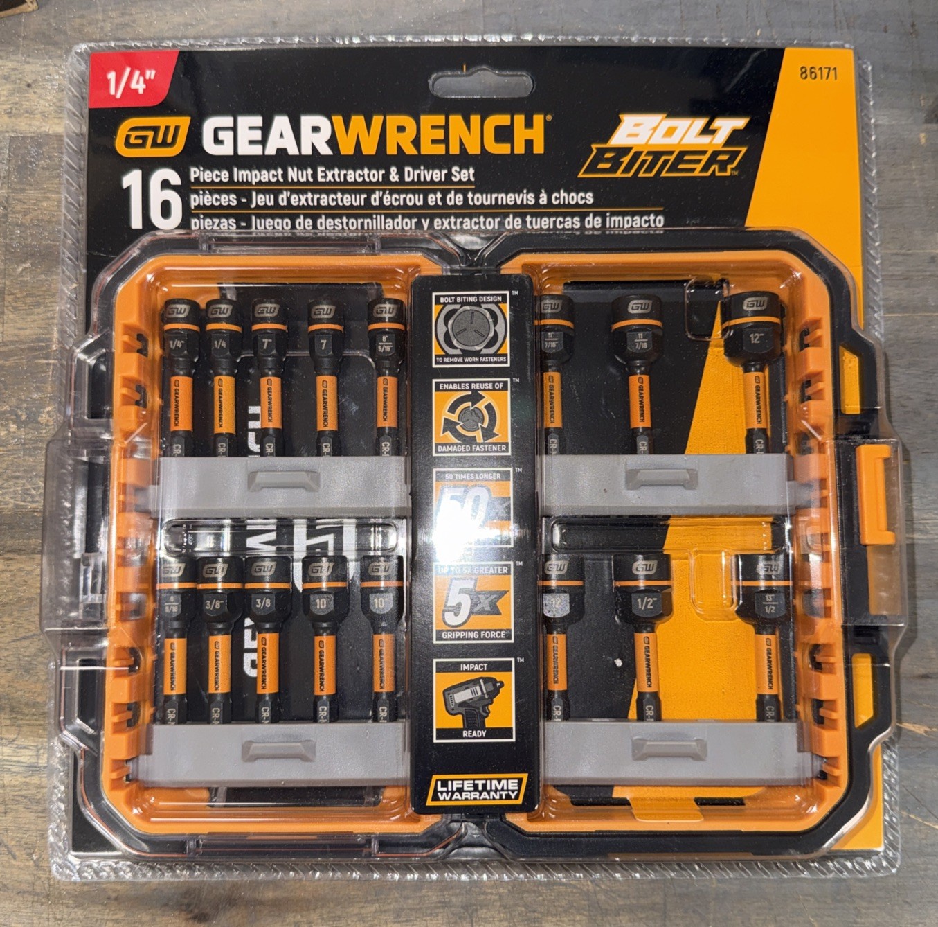 Gearwrench 16pc Bolt Biter 1/4″ Hex Nut Driver Impact Extractor Socket Set 86171