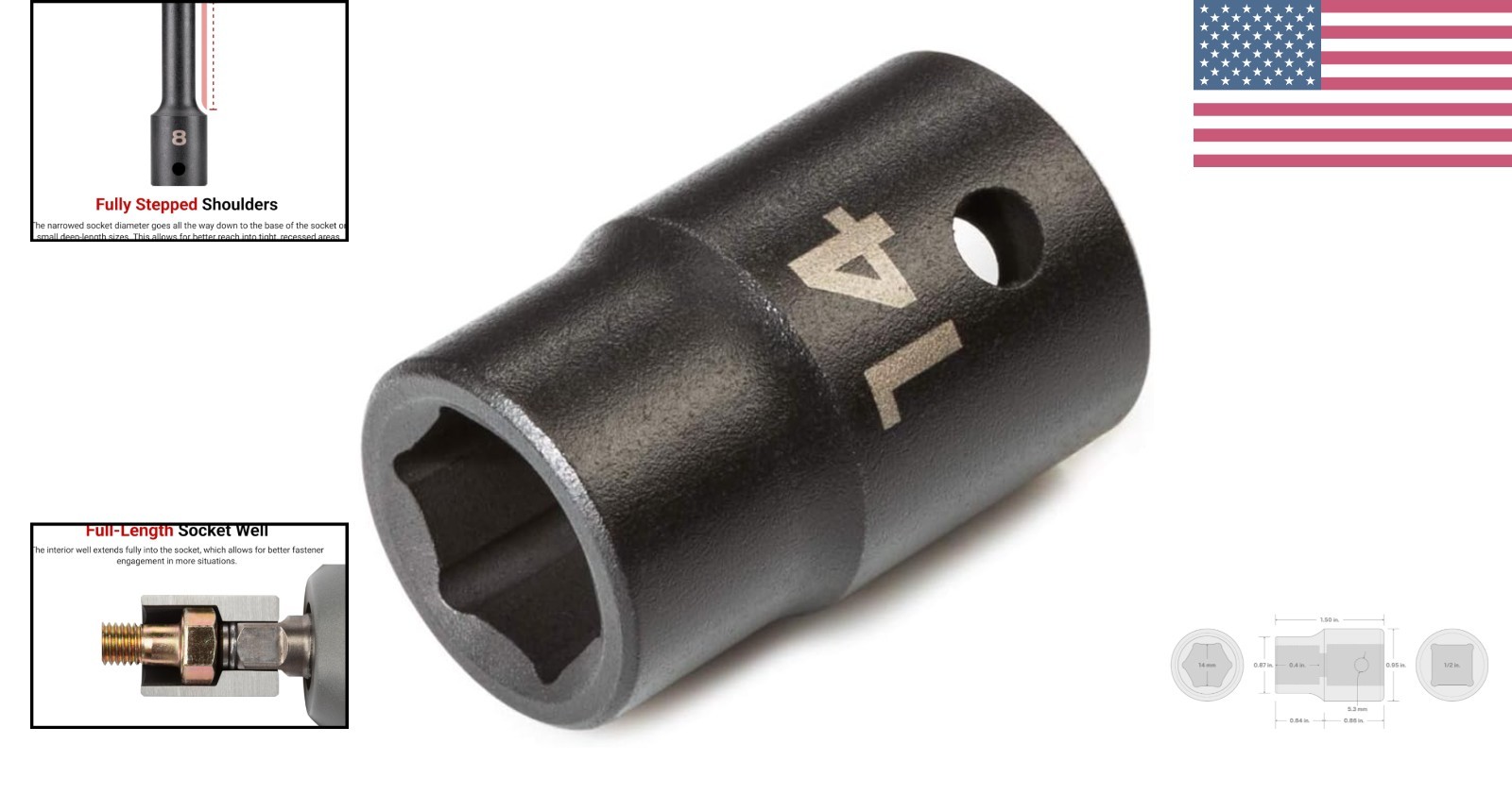 1/2 Inch Drive 14mm Impact Socket – Dual Markings & Corrosion-Resistant Design