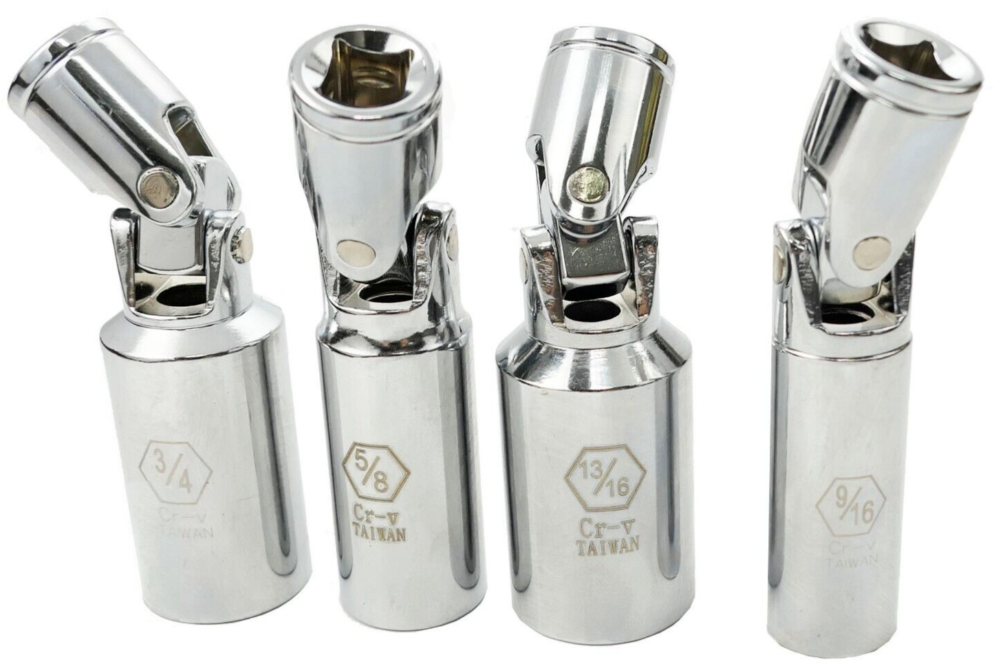 4pc 3/8″ DR. Universal Spark Plug Socket Set CR-V Swivel Sockets