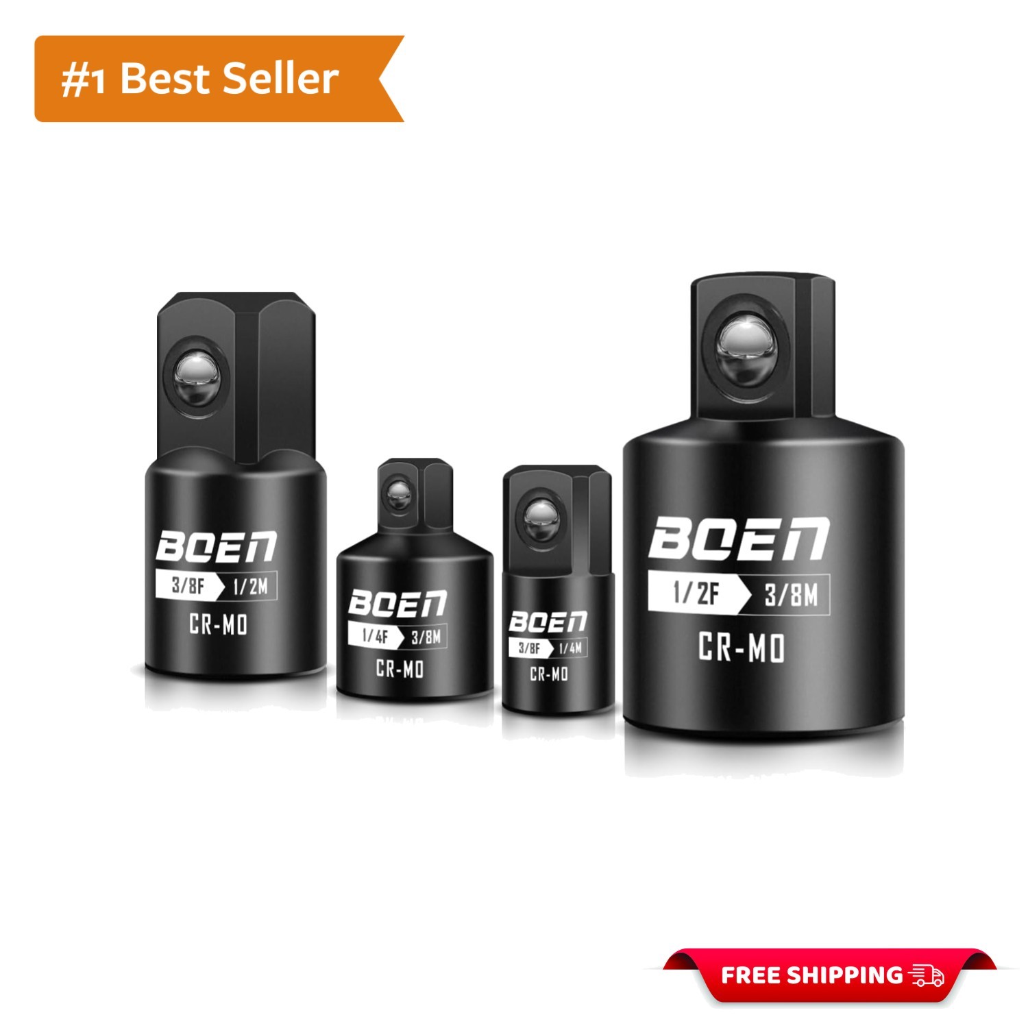 4 Piece Impact Socket Adapter Set and Reducer Set, 1/4″, 3/8″, 1/2″ Drive Soc…