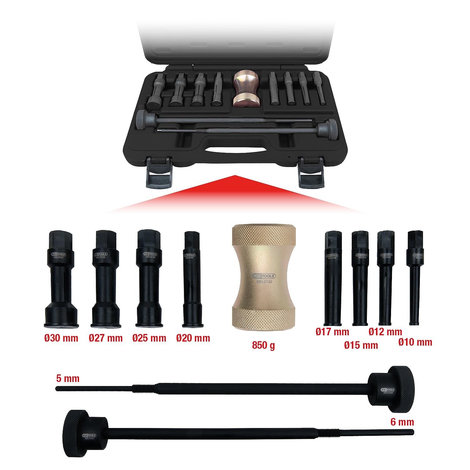660.0009 precision bottom bracket extractor set Ø 10 30 mm, 11 pieces