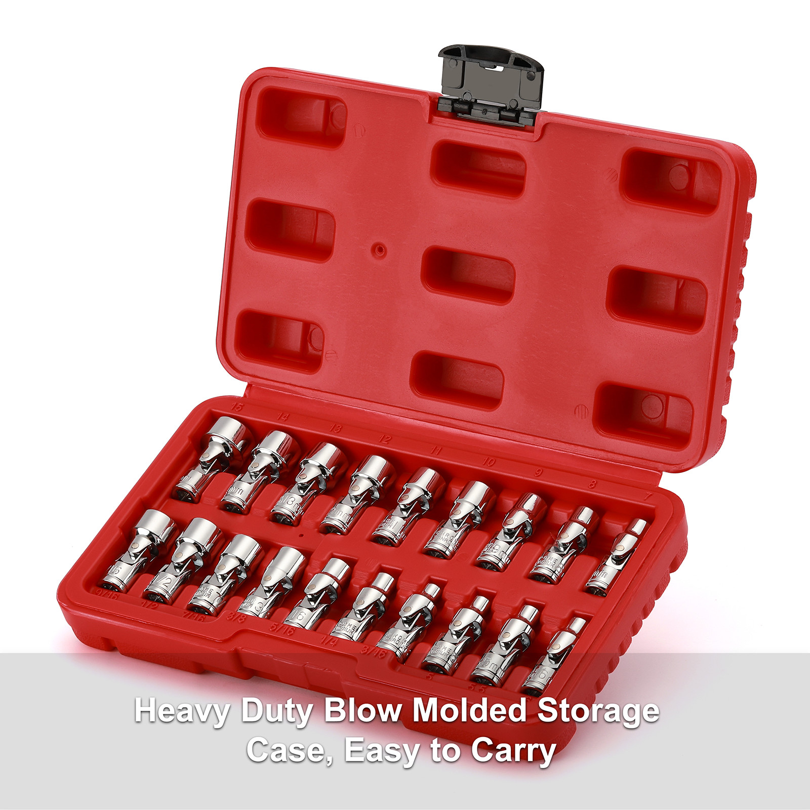19PCS 1/4″ Drive Universal Joint Socket Set Metric 5mm-15mm &SAE 3/16″ to 9/16″