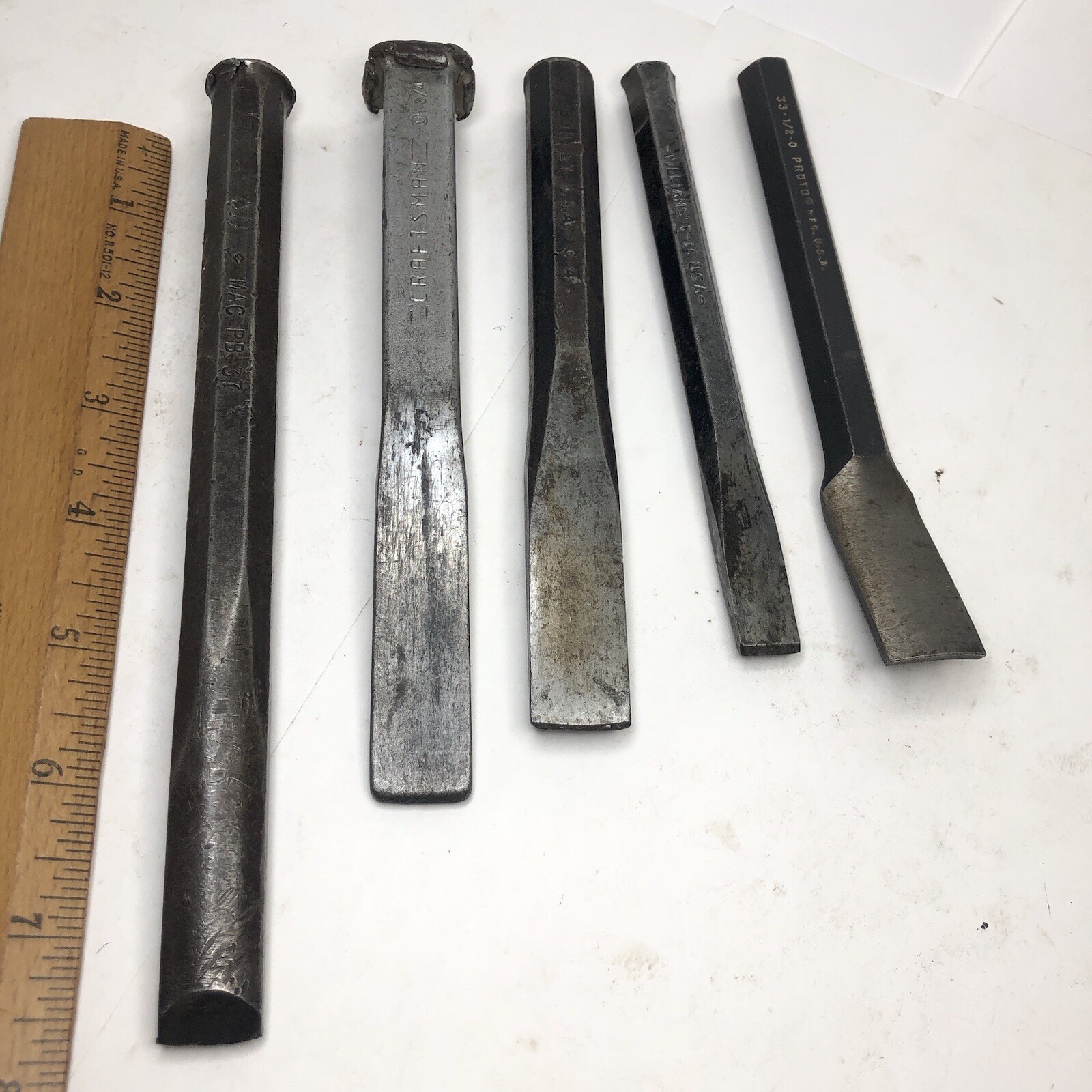 (5) Mix Lot of Craftsman-Williams-Bonney-Proto-Mac Tools Cold Chisel Chisels Set