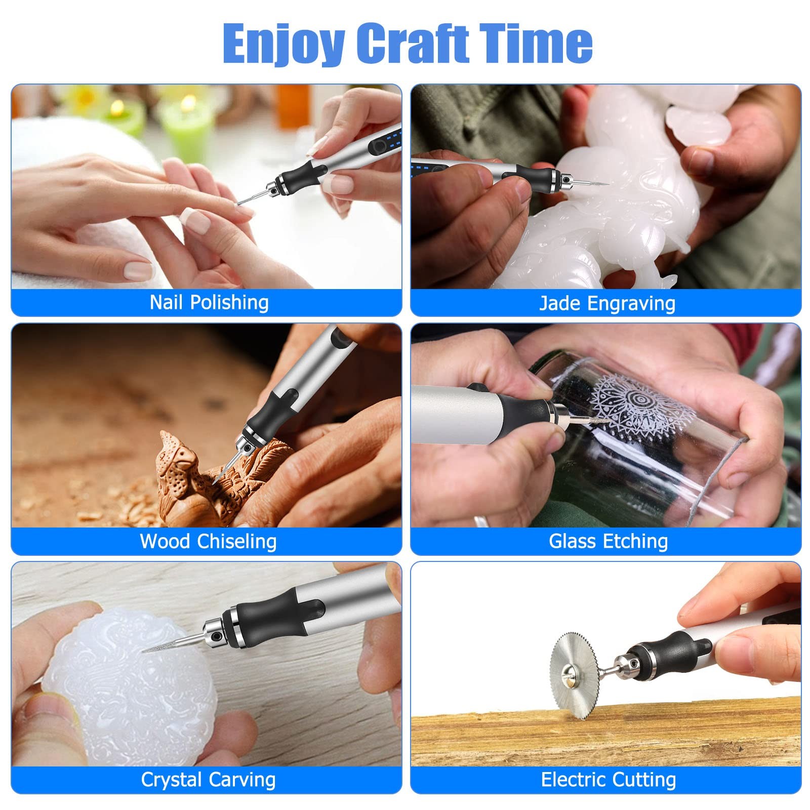 Uolor Electric Engraving Cordless USB Rechargeable Tool Kit, Silver
