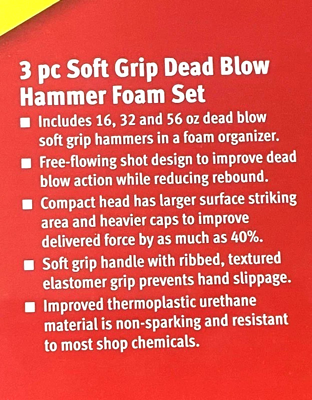 New Snap-on™ HBFE6FHV 16 20 24 32 48 56 oz 6-pc Hi-Viz Dead Blow Hammer Foam Set