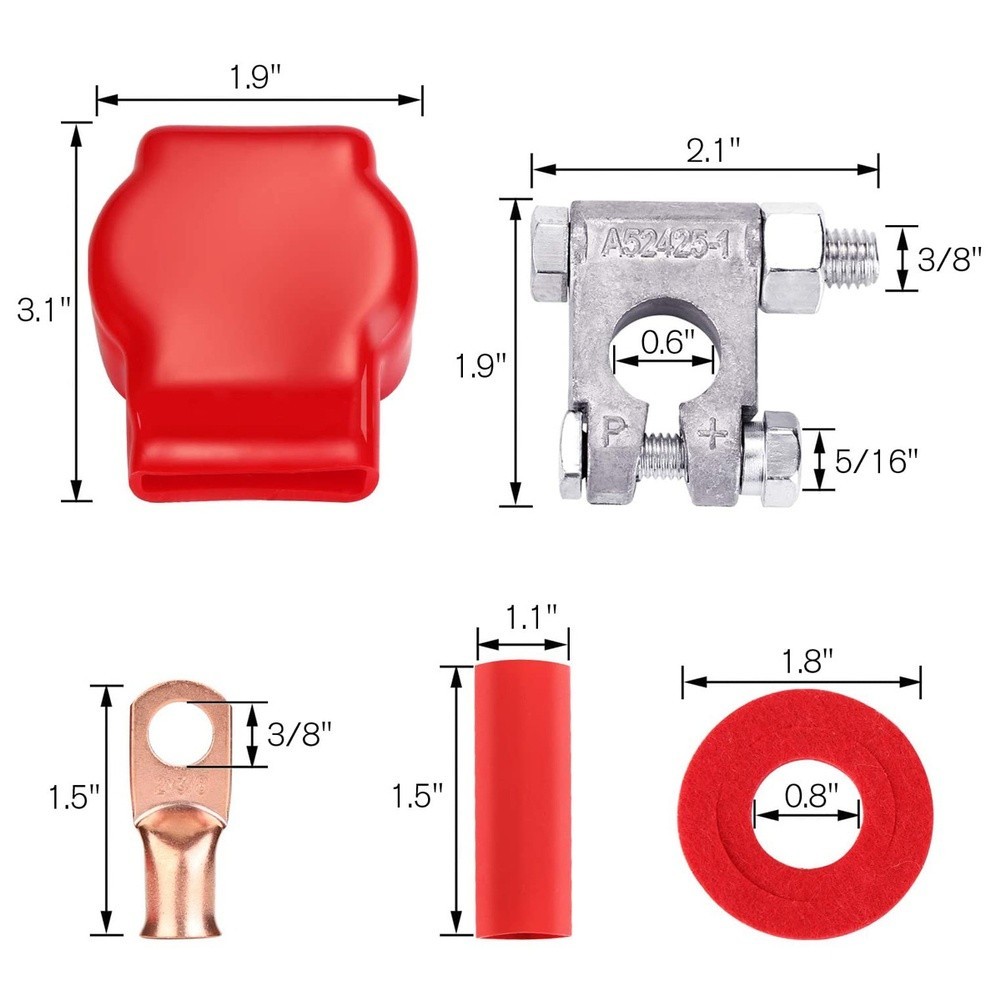 2PCS Zinc Alloy Battery Clamps with 4 Terminals 2 Sleeves 4 Heat Shrink Tubes