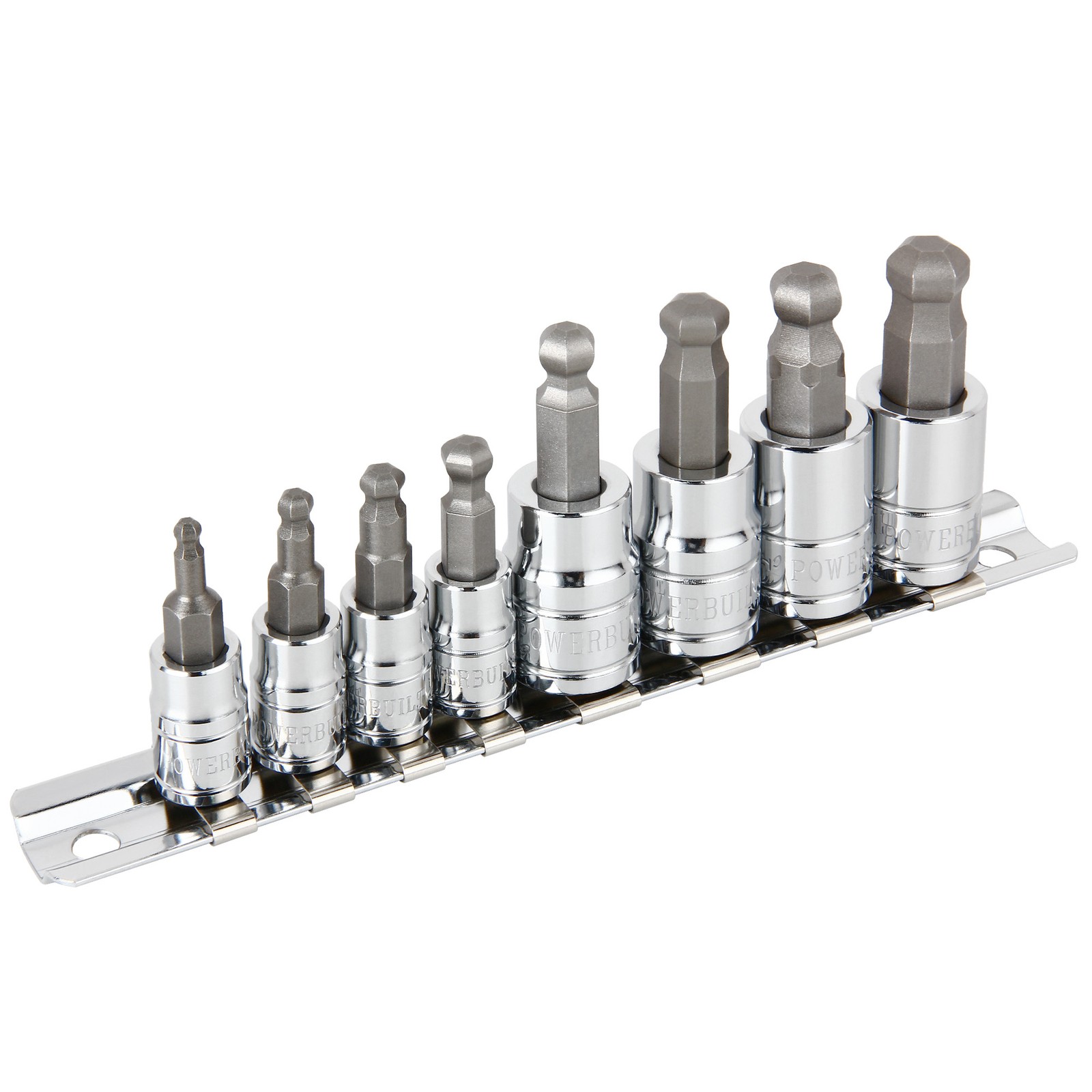 Powerbuilt 8 Piece 3/8 Inch Drive Metric Ball End Hex Bit Set – 642403