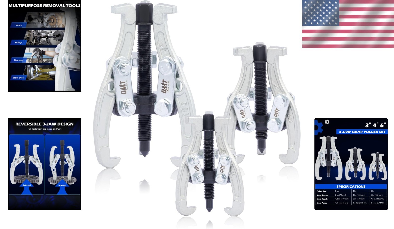 Versatile 3-Piece Gear Puller Kit – 3″, 4″, & 6″ for Easy Component Removal