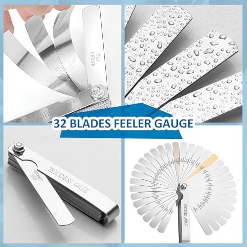 32 Blades Feeler Gauge Set Stainless Steel Thickness Gauge 0.04–0.88mm Dual Metr