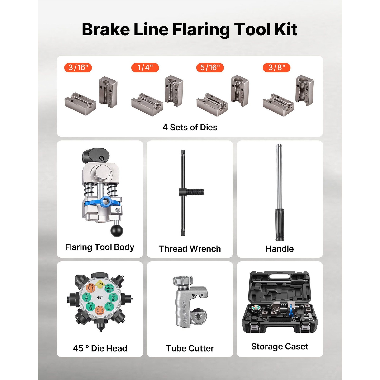 Brake Line Flaring Tool Kit 3/16-3/8in Copper Aluminum Steel Tube Cutter