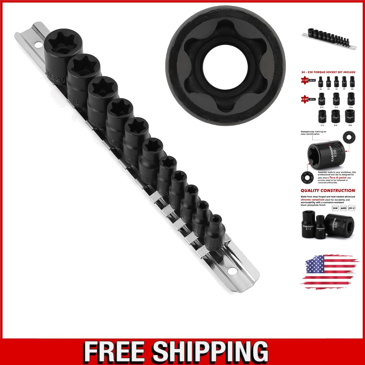 Professional E Torx Socket Set – 11PCS with Storage & Corrosion Resistance