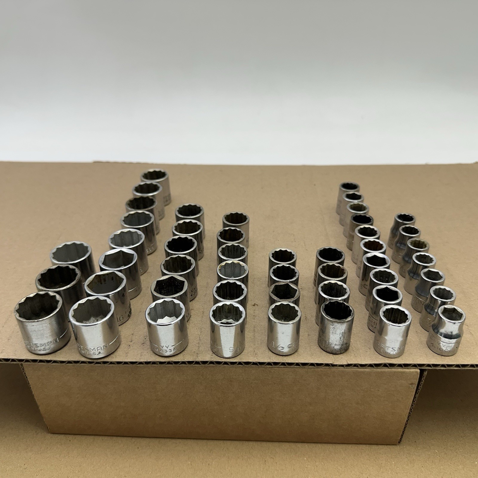 Vintage Craftman VV 49pc Set SAE 3/8″ Dr 12/6 Pt Socket Lot – 3/8-3/4” Vtg USA