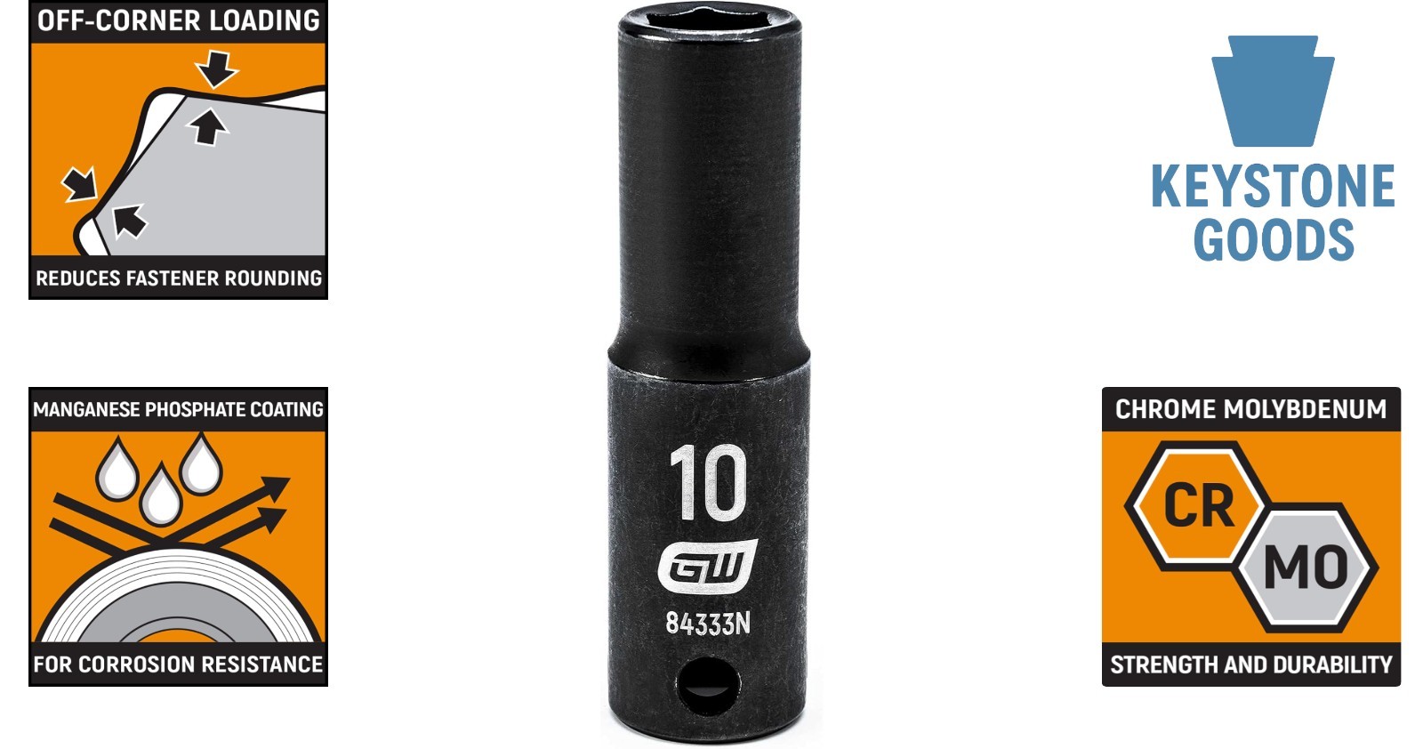 3/8″ Drive Deep Impact Metric Socket 10mm, 6-Point, Chrome Molybdenum Steel