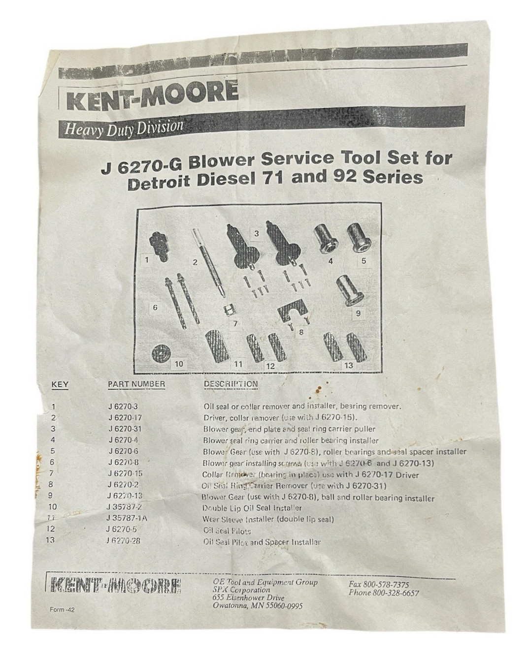 Kent Moore J6270-G Blower Service Tool Detroit Diesel 71 V71 92 110 Engines