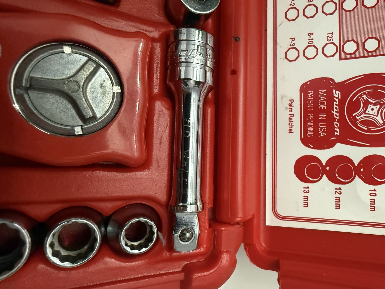 Snap-on Palm Ratchet Wrench Kit 117PALMSTR Extension bit Set Metric 8 10 12 13mm