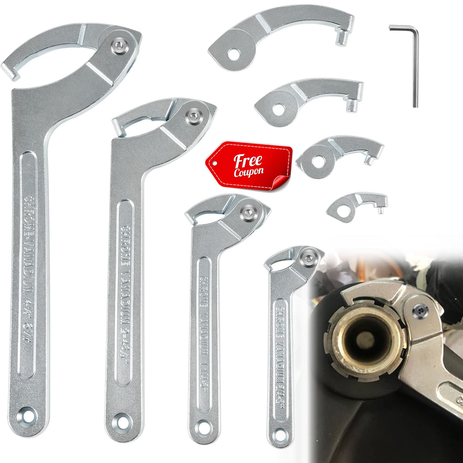 Adjustable Pin Spanner Wrench Tool Set 3/4″ to 6-1/10″ Coilover Hook Wrench