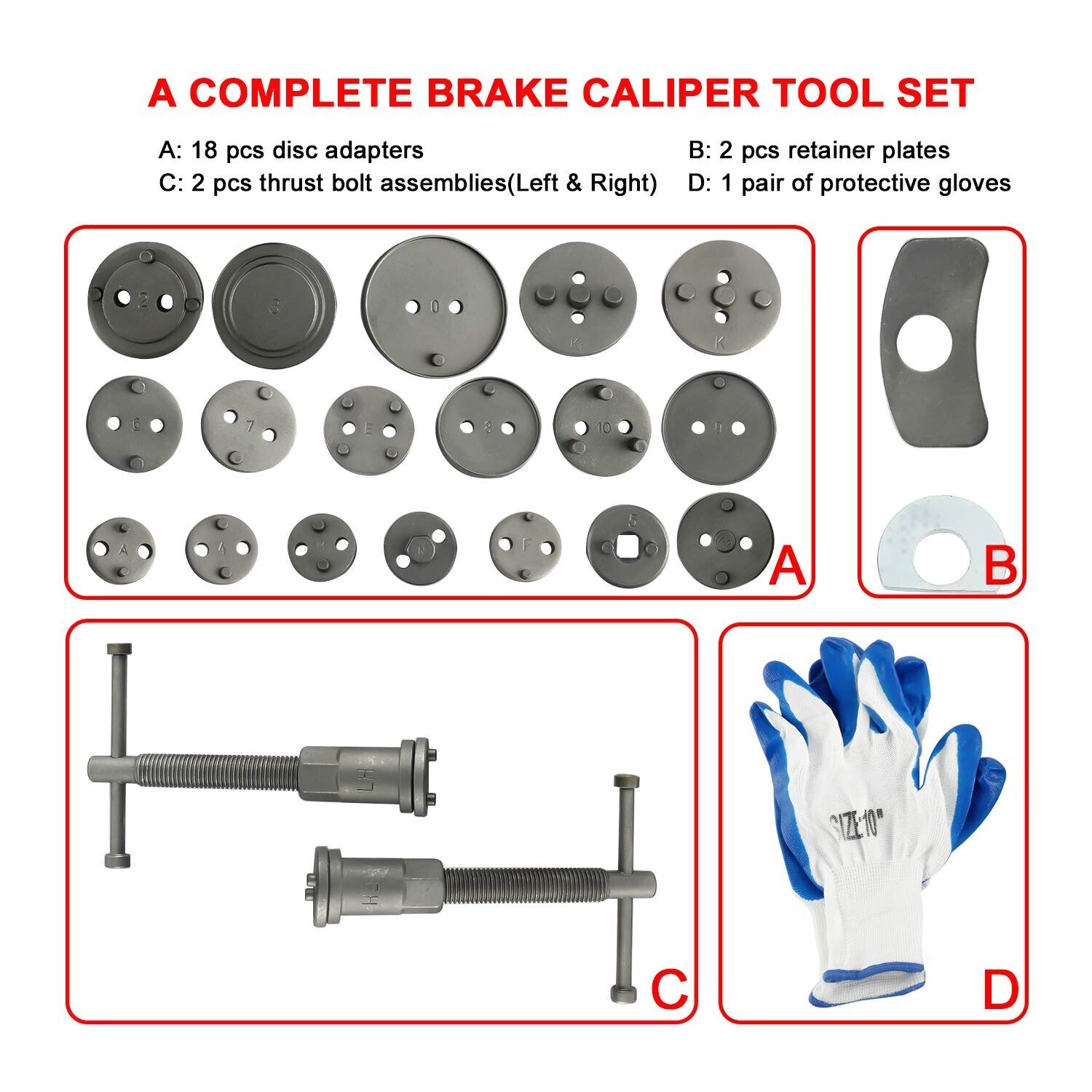 8MILELAKE 24pcs Heavy Duty Car Disc Brake Caliper Compressor Wind Back Tools Kit
