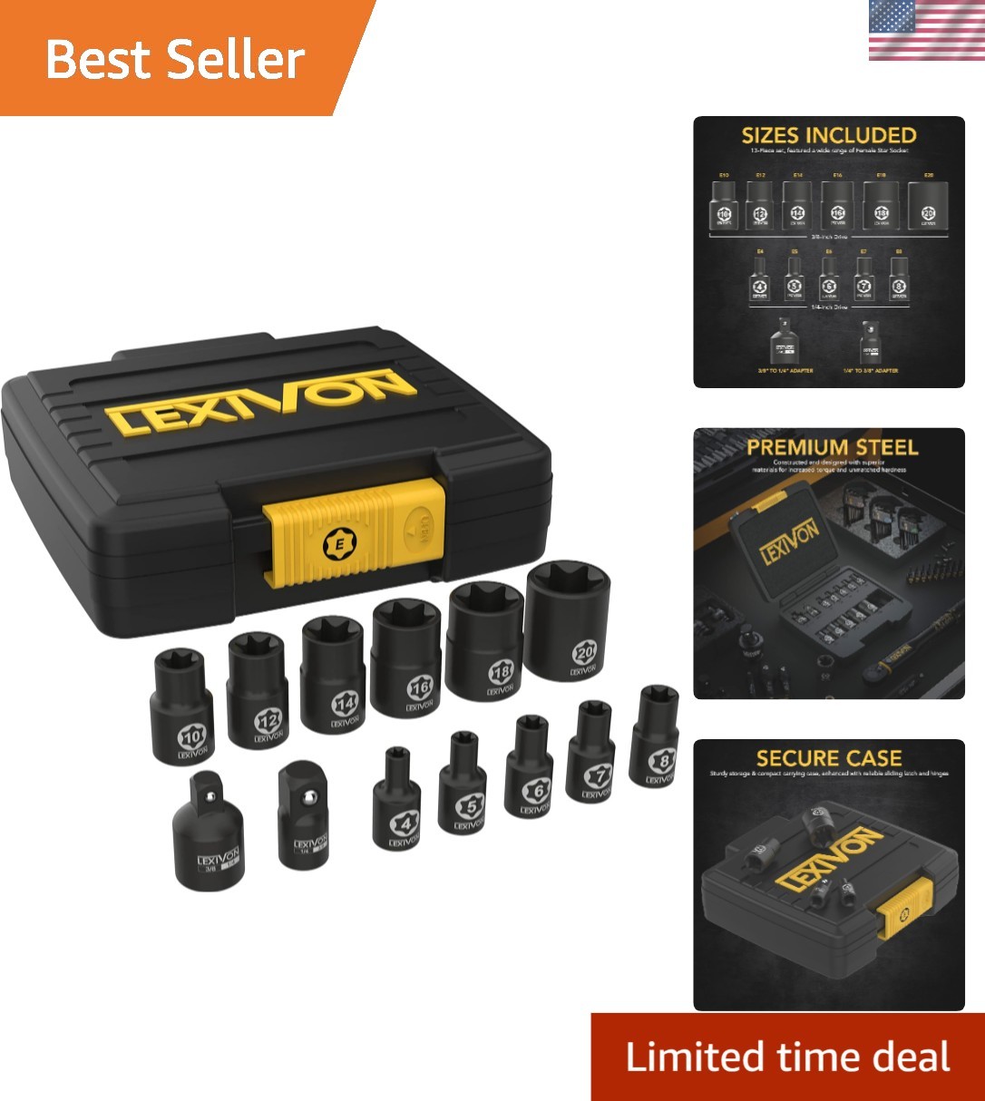 Complete E-TORX Socket Set | 13-Piece Chrome Vanadium Steel with Enhanced Case