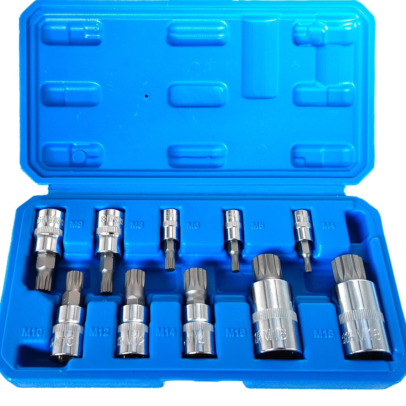 10-Piece S2 XZN Triple Square Bit Socket Set, M4-M18, Professional Mechanic Tool