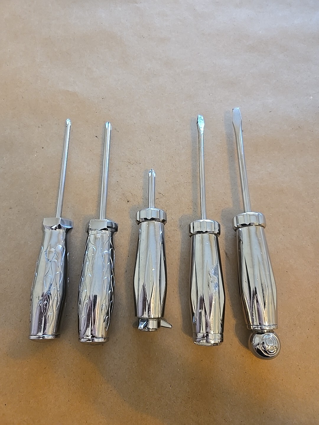 Pro Shop Phillips Flat Head Various Lengths & SizesChrome Screwdrivers Set Of 5