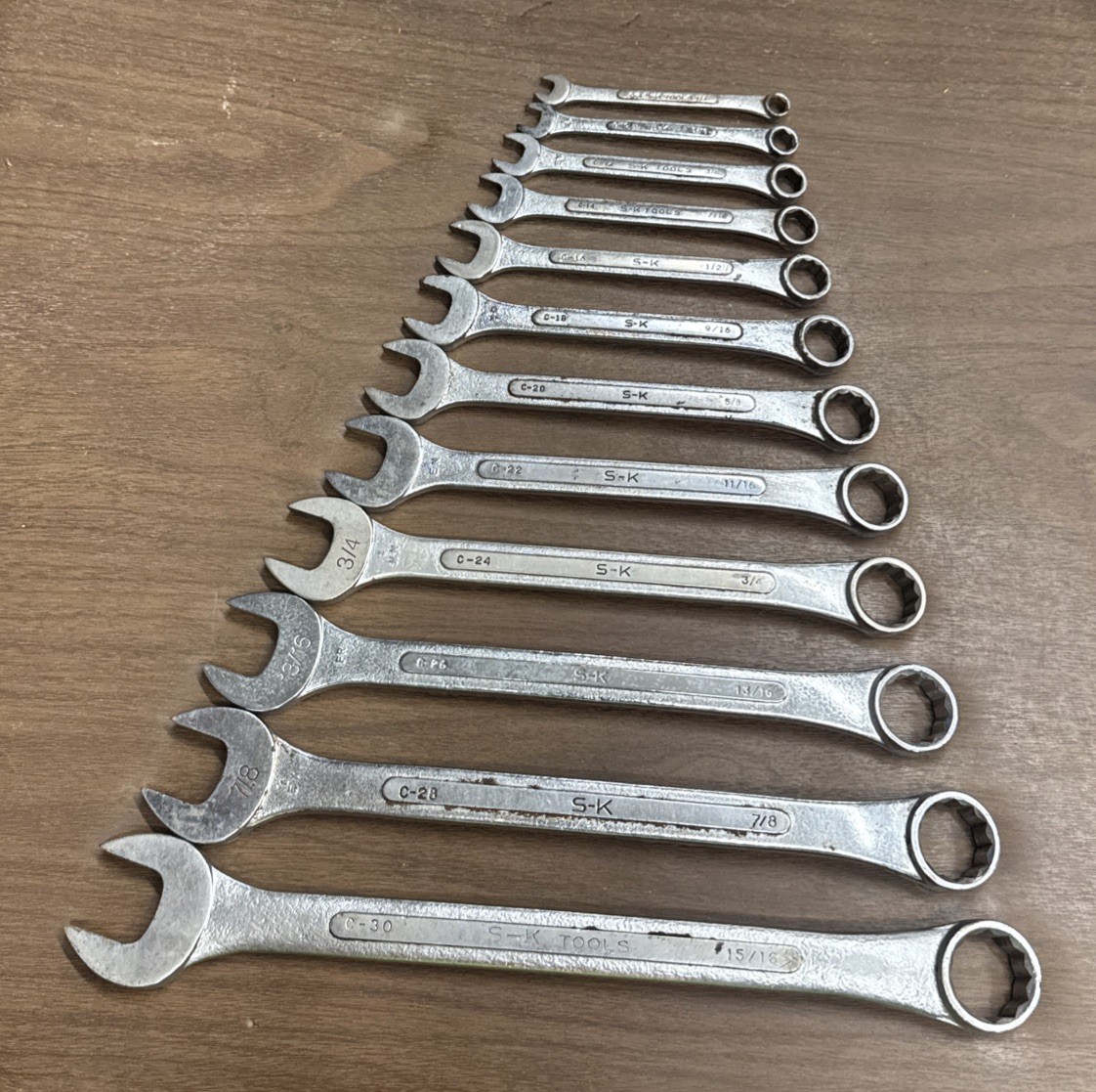 Vintage S-K 12-Pc SAE Combination Wrench Set 1/4″ – 15/16″ USA Complete