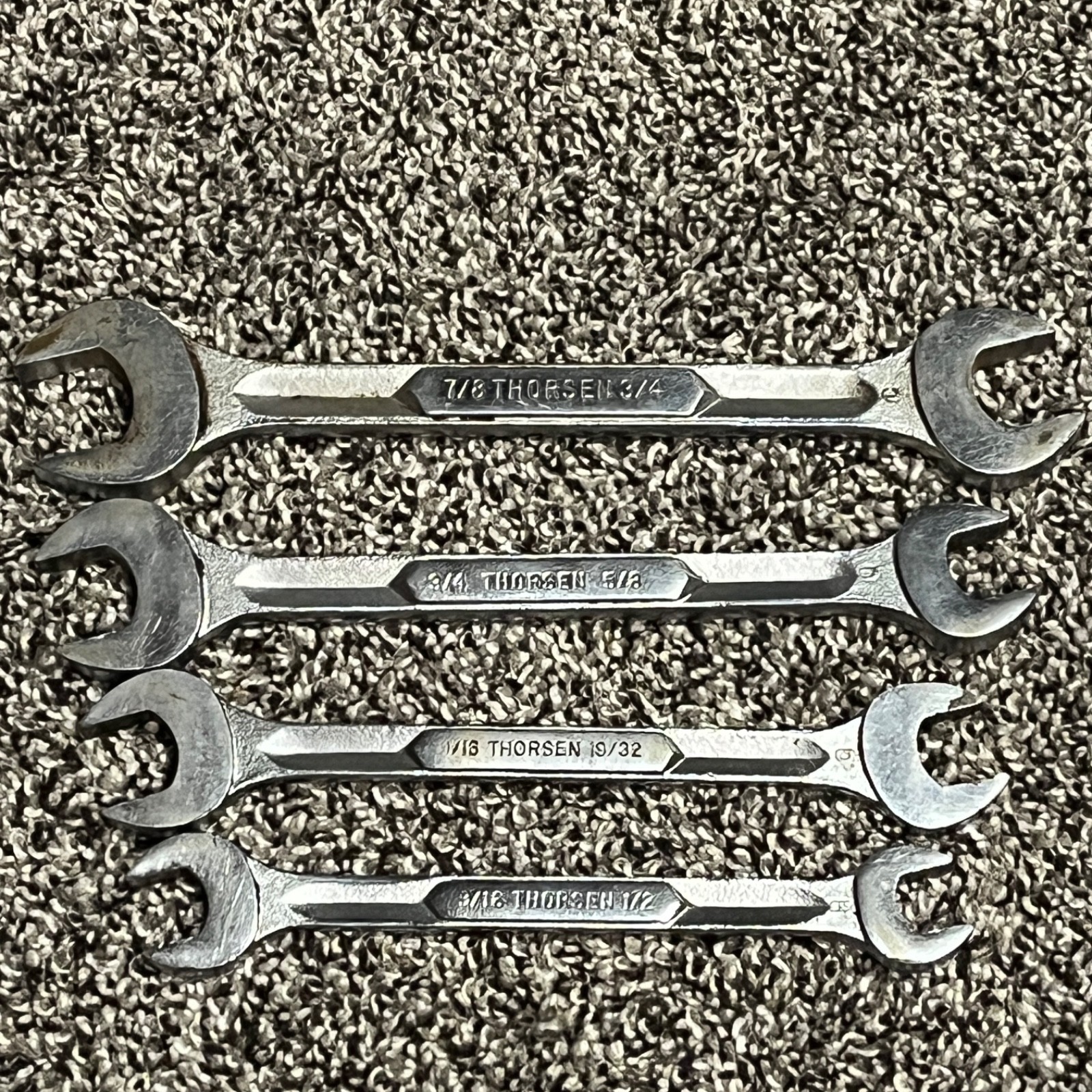 Thorsen Wrench Set 4 Pc USA 7/8 3/4 5/8 3/4 11/16 19/32 9/16 1/2 Double Open End