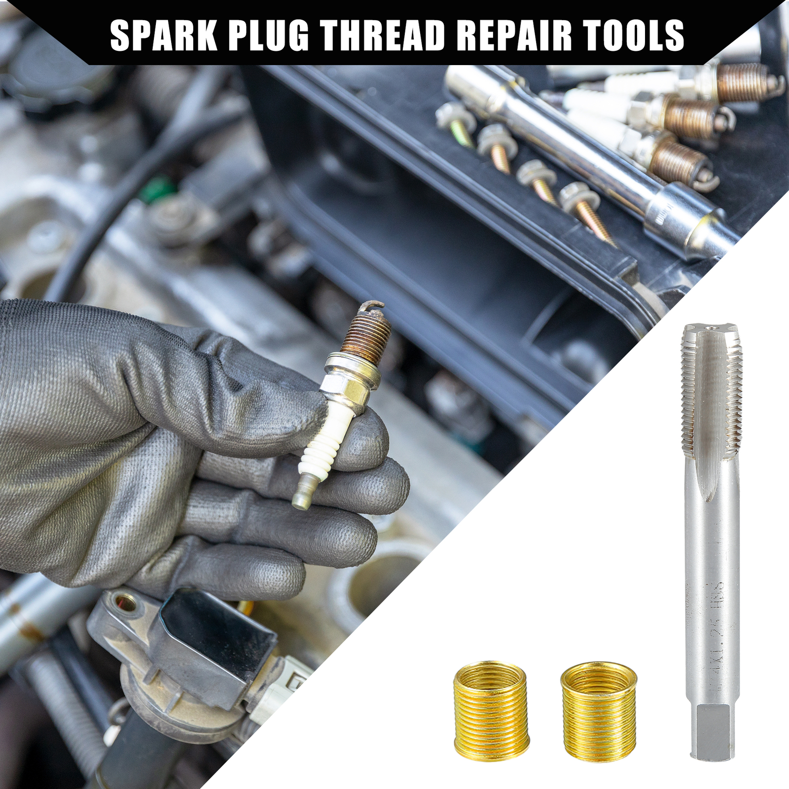 1 Set Spark Plug Thread Repair Tools with M12x1.25 Inserts and M14x1.25 Tap