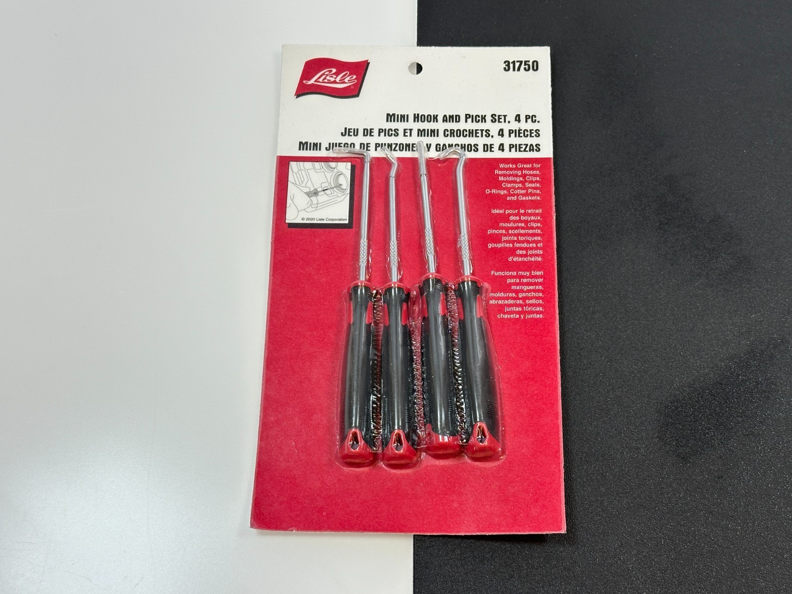 🆕 Lisle Tools 31750 4pc Dual Material Soft Grip Handle Mini Hook & Pick Set