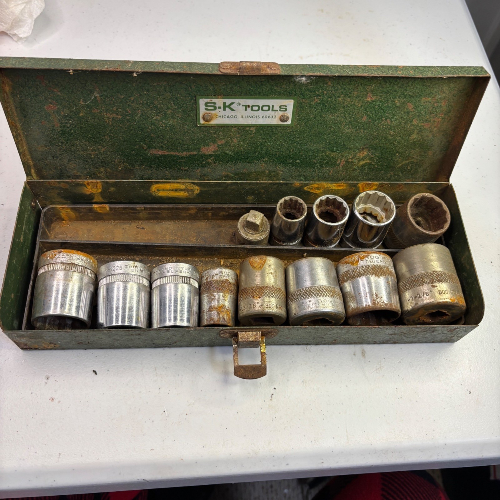 Indestro Super & Bog 1/2″ 12 Point SAE Mixed Socket Lot Made In USA