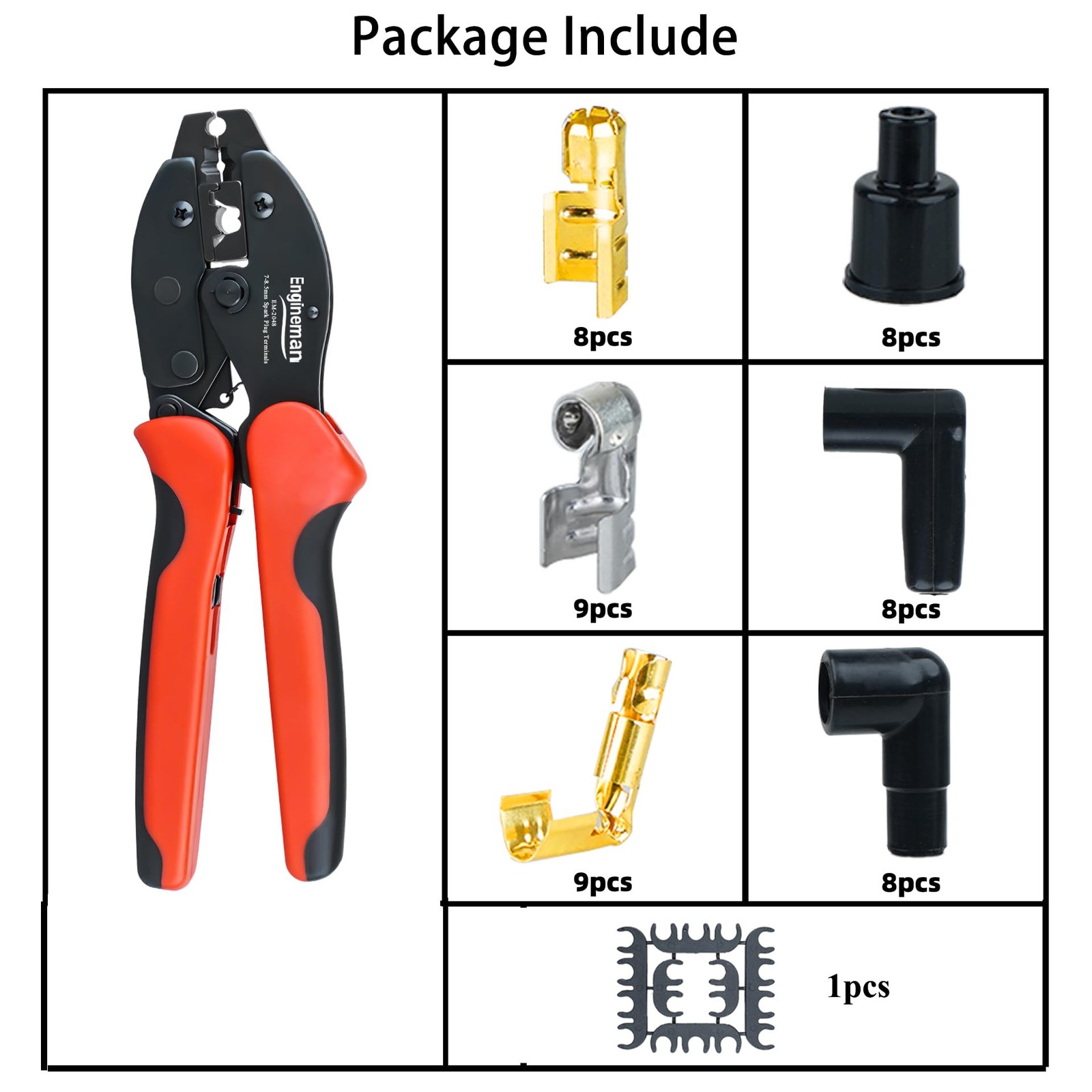 ENGINEMAN Spark Plug Wire Crimping Tool Kit, Ratchet Black and Red