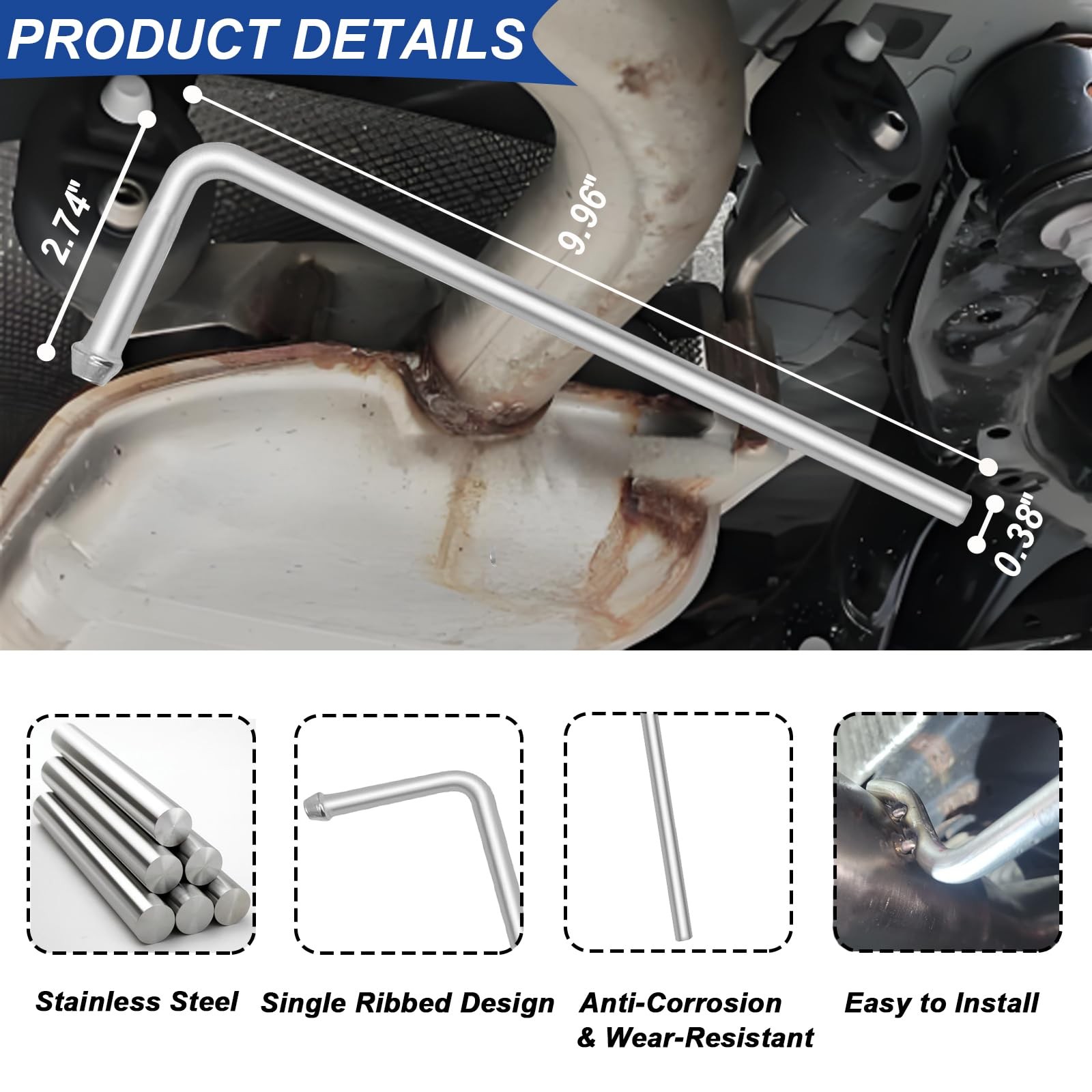 4 PCS 304 Stainless Steel Exhaust Hanger Rod 10 Inch Long Universal Part