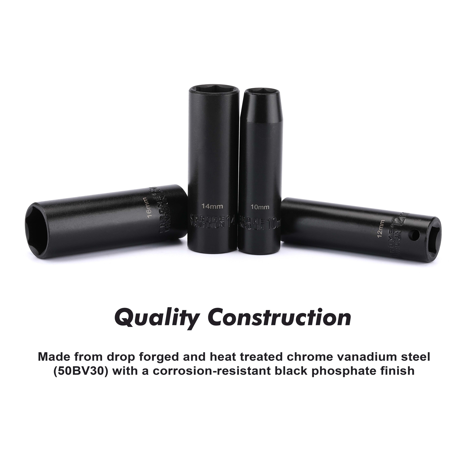 13 PCS 3/8 Inch Drive Impact Socket Set 6-Point, Metric, Deep, CR-V, 7mm to 19mm
