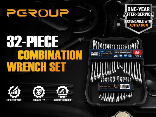 32 Piece SAE & Metric Combination Wrench Set, CR-V Steel Mirror Chrome Polished